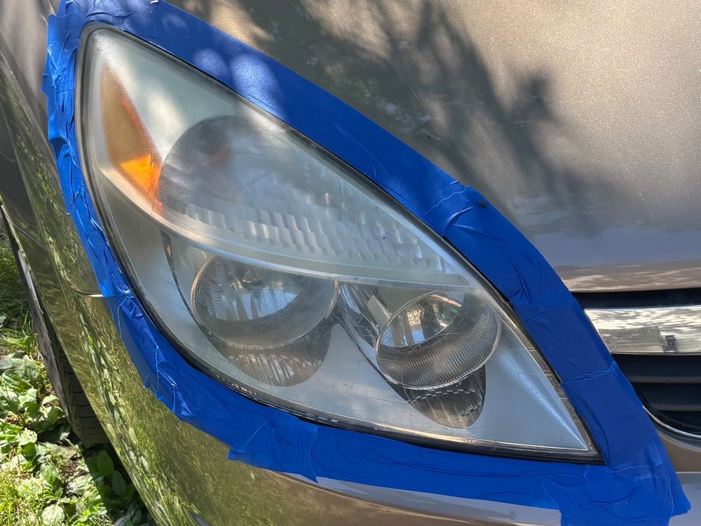 Headlight before restoration, cloudy and yellowed